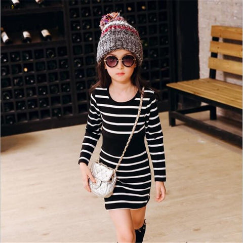 Scho Girls Dress Casual Long Sleeve Striped Cotton Autumn Dresses Chil –  ToysZoom